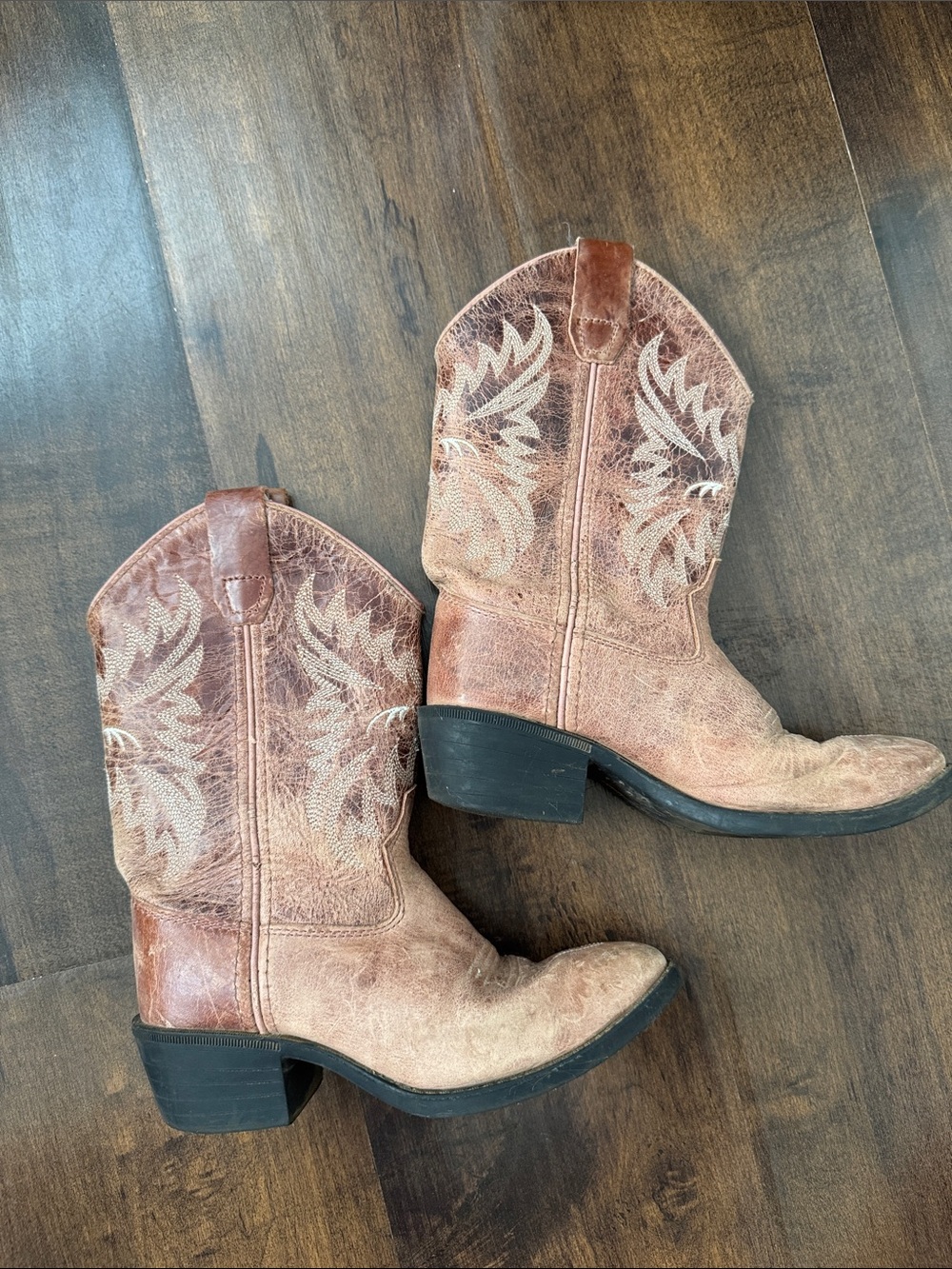Old West Rust Brown Kids Cowboy Boots with White Stitching
